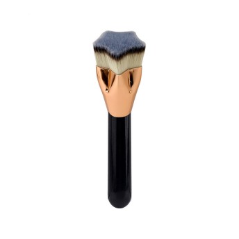 Flawless Flat Head Star Heart Foundation Brush Large Glossy Black Wood Handle Synthetic Bristles
