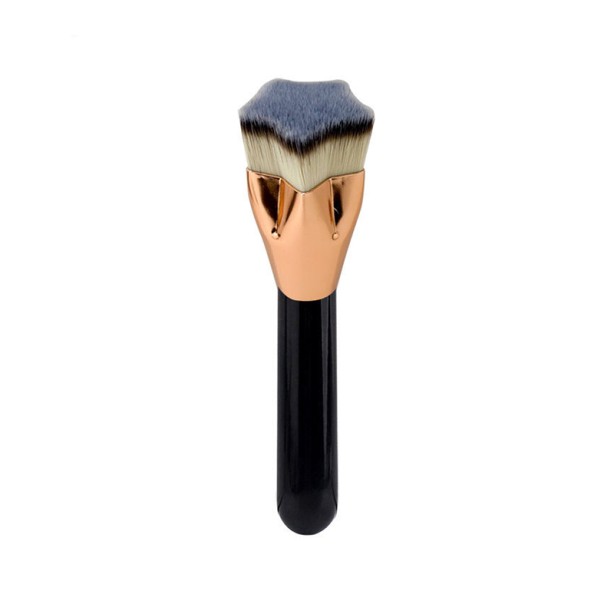 Flawless Flat Head Star Heart Foundation Brush Large Glossy Black Wood Handle Synthetic Bristles