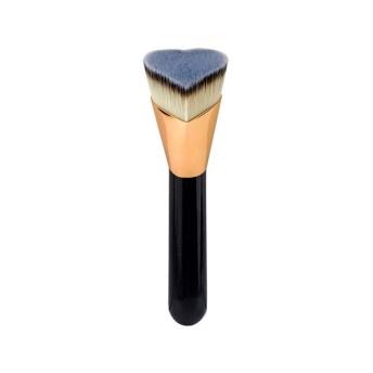 Flawless Flat Head Star Heart Foundation Brush Large Glossy Black Wood Handle Synthetic Bristles