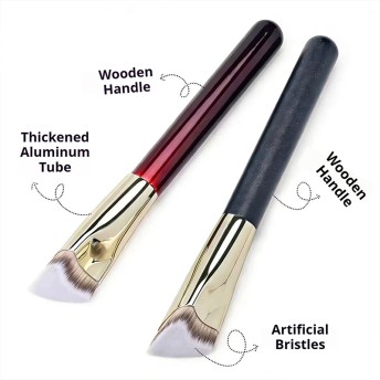 Premium Triangle Flat Top Kabuki Foundation and Concealer Brush, Wooden Handle Synthetic Bristles