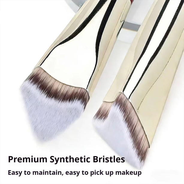 Premium Triangle Flat Top Kabuki Foundation and Concealer Brush, Wooden Handle Synthetic Bristles