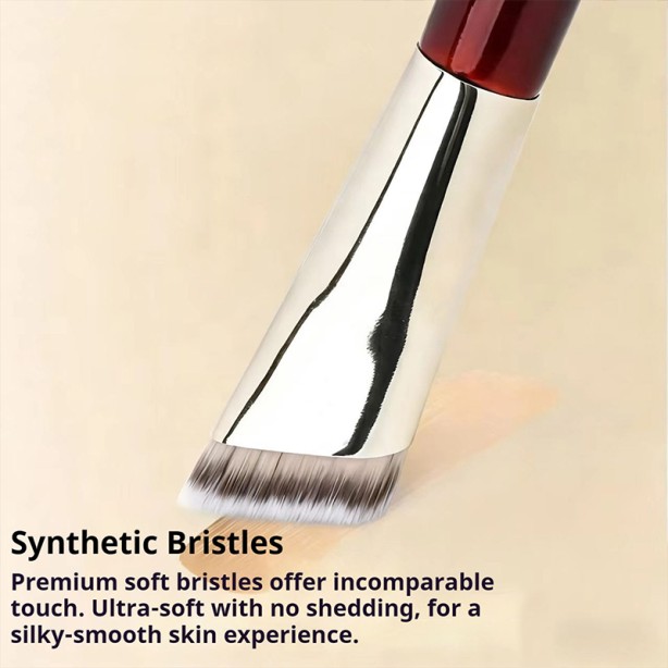 Premium Triangle Flat Top Kabuki Foundation and Concealer Brush, Wooden Handle Synthetic Bristles