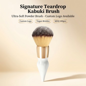 Single Kabuki Makeup Brush with Teardrop Handle, Vegan Synthetic Powder Blush Brush