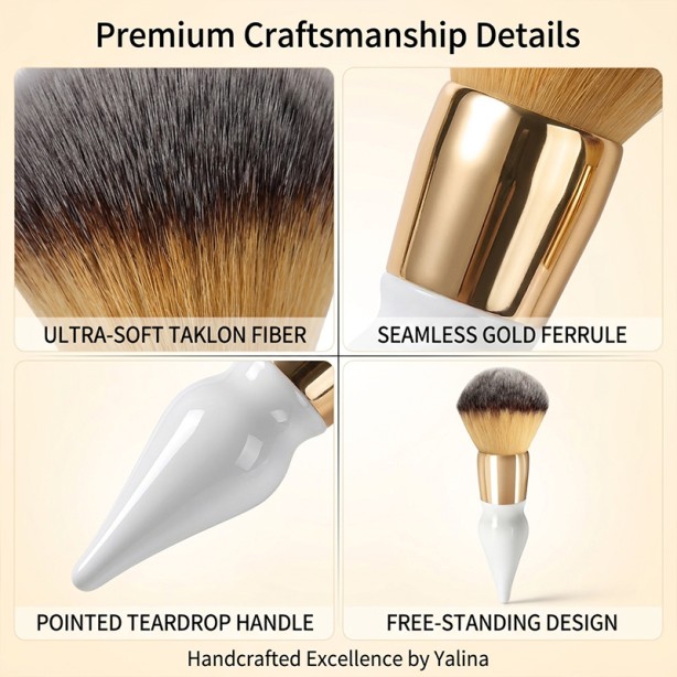 Single Kabuki Makeup Brush with Teardrop Handle, Vegan Synthetic Powder Blush Brush