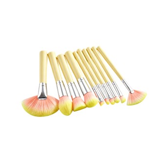 Professional 10pcs Makeup Brush Set Light Yellow Synthetic Hair Wood Handle Fan Powder Brush
