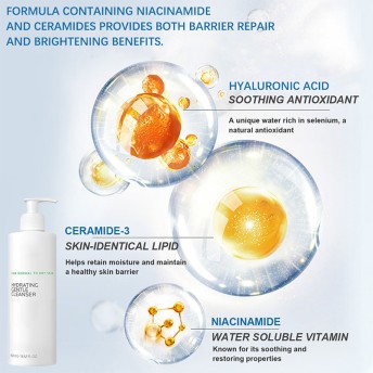 Gentle Daily Hydrating Cream Face Cleanser with Niacinamide and Ceramide, Deep Cleansing and Brightening