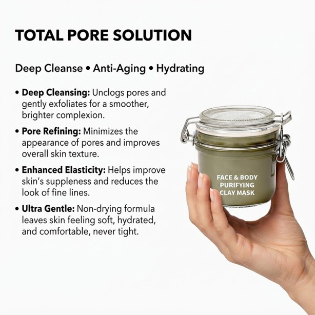 Advanced Active Mud Mask with Bentonite Clay and Hyaluronic Acid Nourishing Exfoliating Anti-Aging Mask