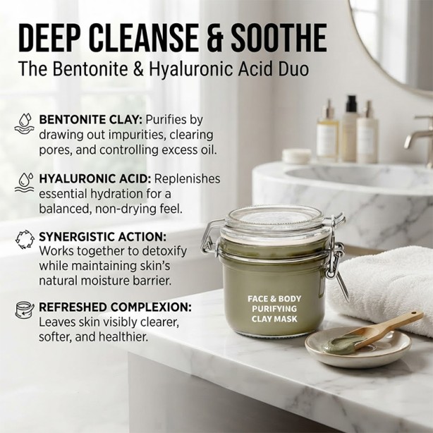 Advanced Active Mud Mask with Bentonite Clay and Hyaluronic Acid Nourishing Exfoliating Anti-Aging Mask