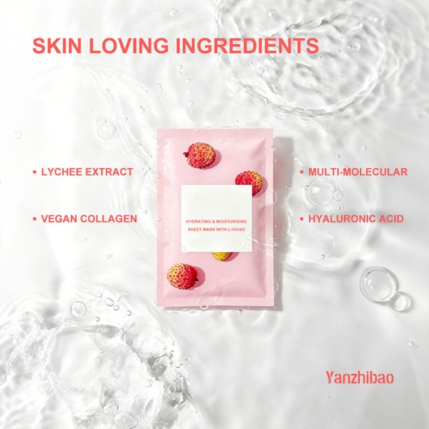 Hydrating Moisturizing Lychee Hyaluronic Acid Vitamin C Sheet Mask Brightening Firming Antioxidant