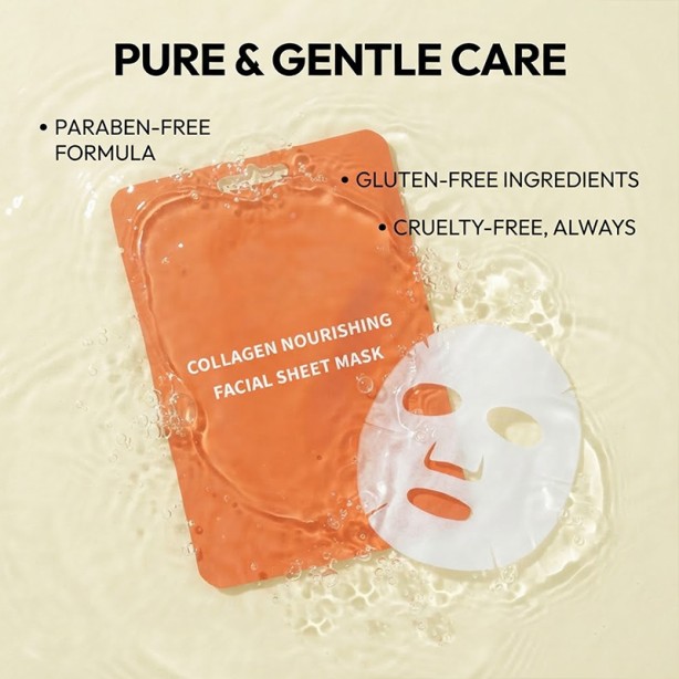 Super Collagen Sheet Mask with Peptide Complex, Vegan Collagen, Niacinamide, and Hyaluronic Acid, Ultra-Thin Tencel