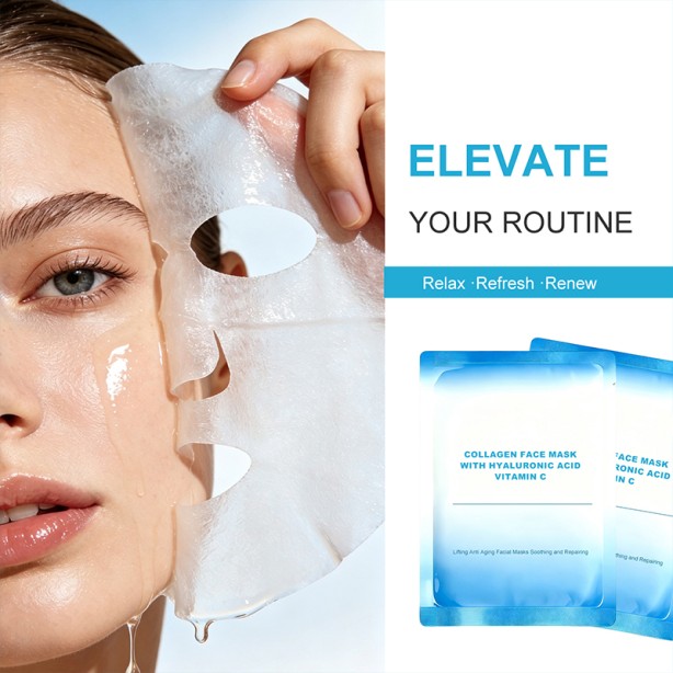Collagen Hyaluronic Acid Vitamin C Peptide Aloe Vera Face Mask Instant Brightening Moisturizing Anti-Aging