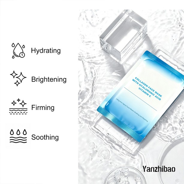 Collagen Hyaluronic Acid Vitamin C Peptide Aloe Vera Face Mask Instant Brightening Moisturizing Anti-Aging