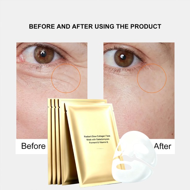 Radiant Glow Collagen Sheet Face Mask (with Lactic Acid Bacteria Ferment and Vitamin E, Moisturizing Firming Anti-Aging)