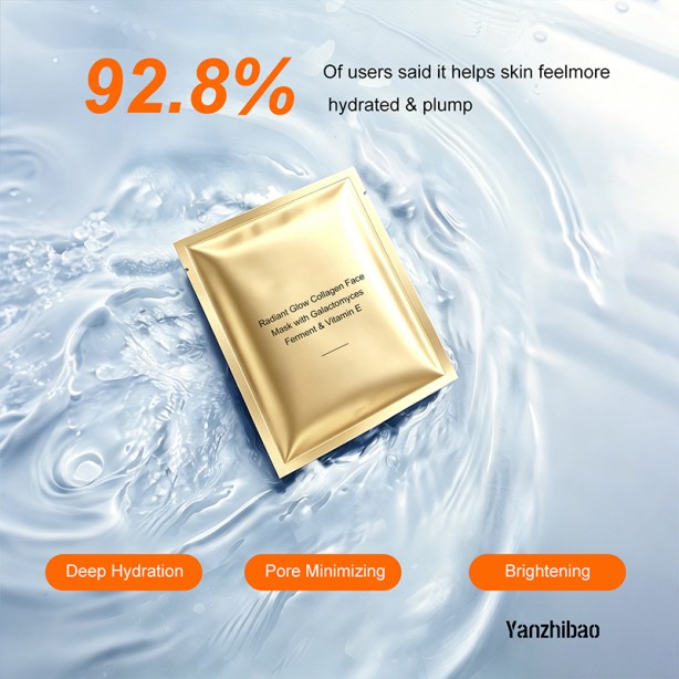 Radiant Glow Collagen Sheet Face Mask (with Lactic Acid Bacteria Ferment and Vitamin E, Moisturizing Firming Anti-Aging)