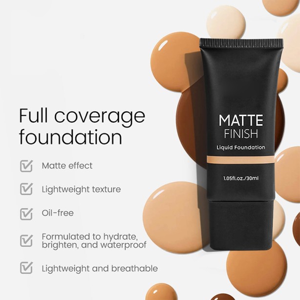 Matte Waterproof Oil-Control Long-Lasting Full Coverage Liquid Foundation for Dark Skin